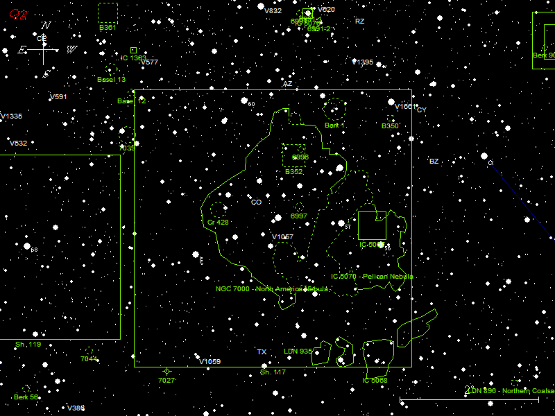 Aufsuchkarte NGC 7000 & IC5067/5070 Map